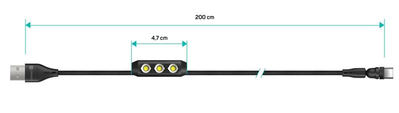 CONNECT IT Magnetický kabel PowerLink 3v1, USB-C / Lightning / MicroUSB, 2m, černá