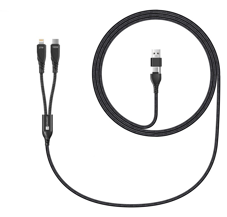 CONNECT IT Nabíjecí kabel Wirez 4v1, USB-C/USB, Lightning/USB-C, 1.25m, černá