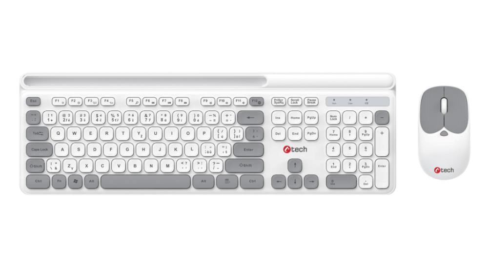 C-TECH klávesnice s myší WLKMC-05W, Bezdrátový set 2.4GHz, CZ, Bílá