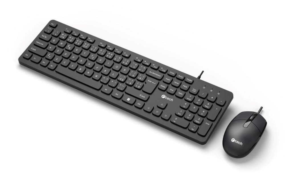 C-TECH Klávesnice KBM-105, drátový combo set s myší, USB, CZ/SK