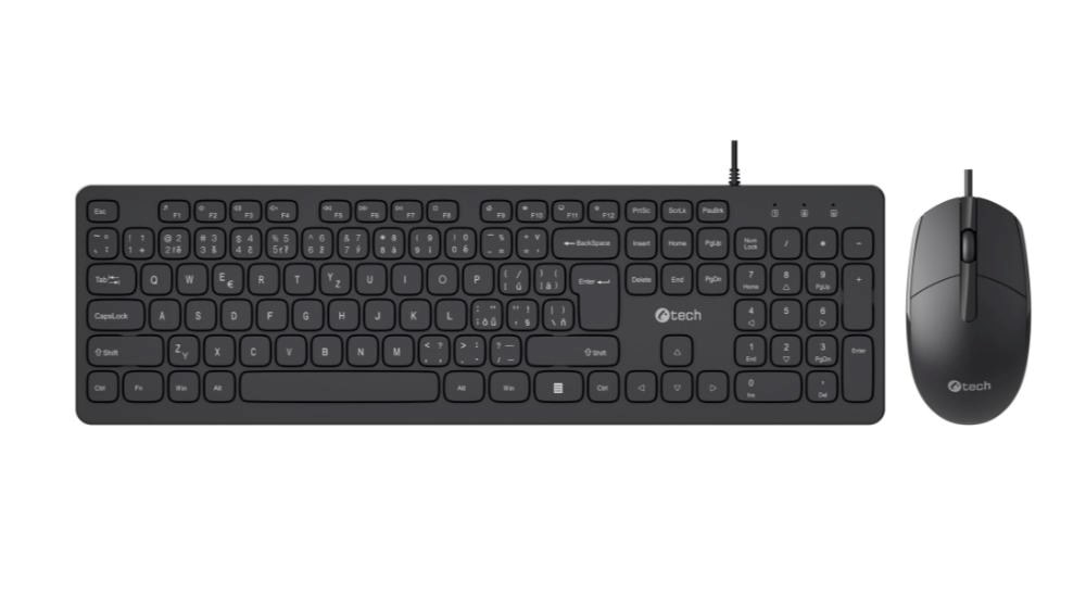 C-TECH Klávesnice KBM-105, drátový combo set s myší, USB, CZ/SK