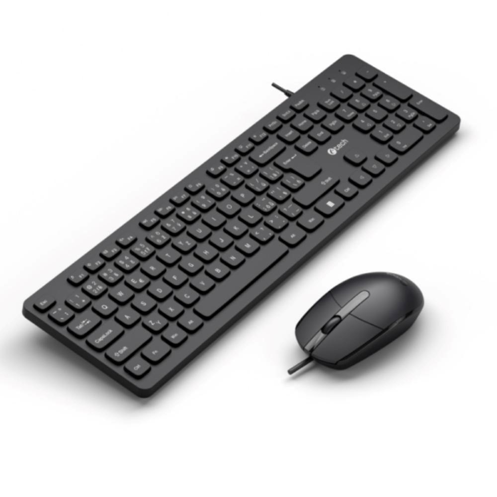 C-TECH Klávesnice KBM-105, drátový combo set s myší, USB, CZ/SK
