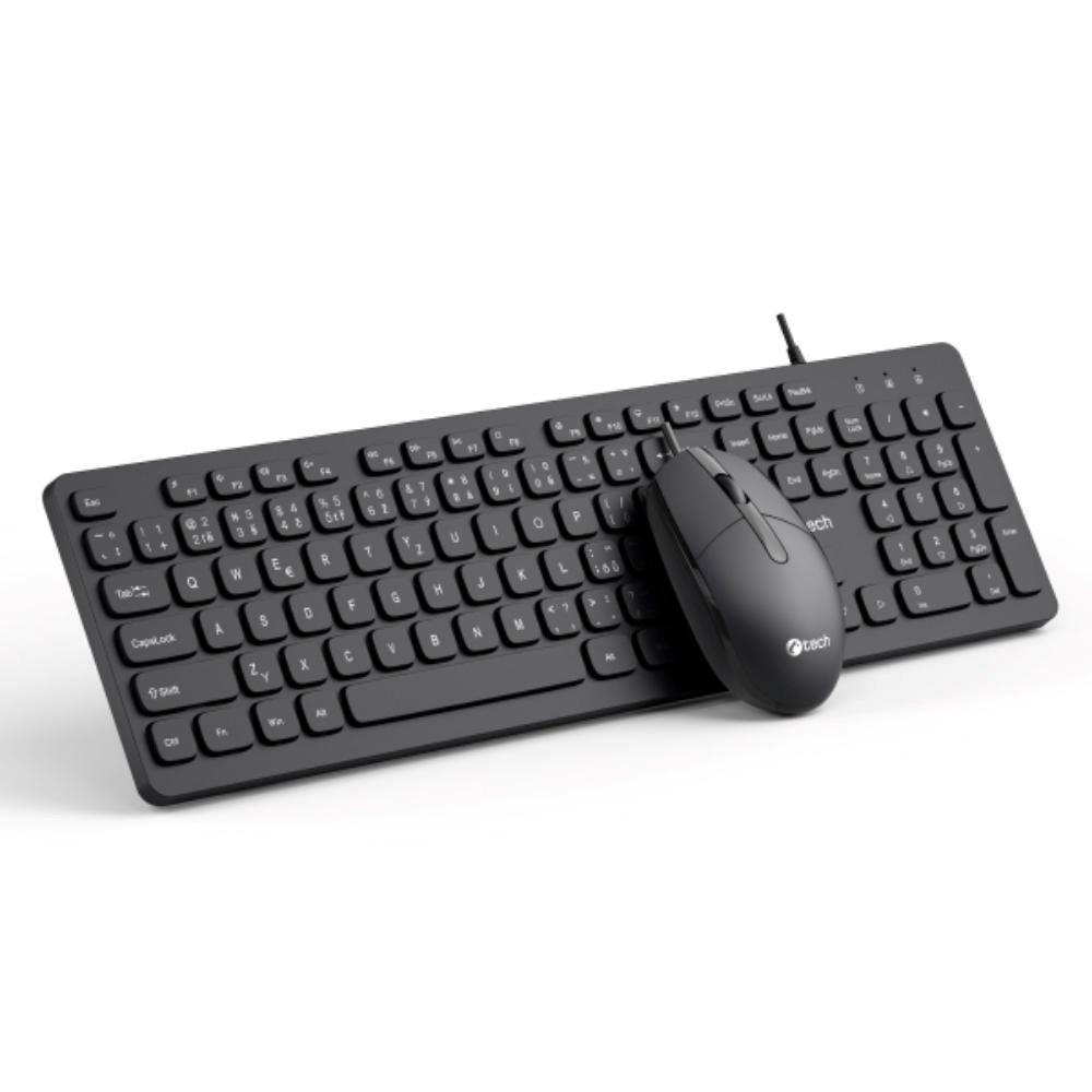 C-TECH Klávesnice KBM-105, drátový combo set s myší, USB, CZ/SK
