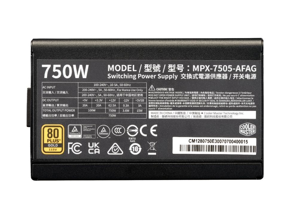 Cooler Master zdroj ELITE Gold 750W FM, 120mm, Plně modulární, 80 Plus Gold, ATX 3.1