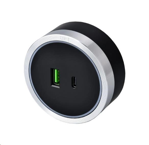 Viking zásuvkový modul A60, 1x USB-A, 1x USB-C, PD, stříbrno-černá