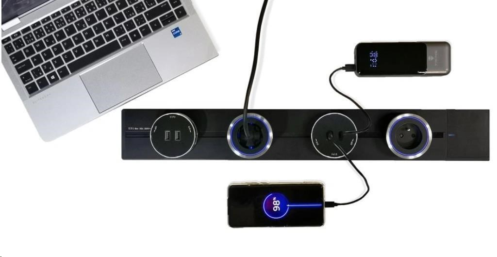 Viking zásuvkový modul A60, 1x USB-A, 1x USB-C, PD, stříbrno-černá