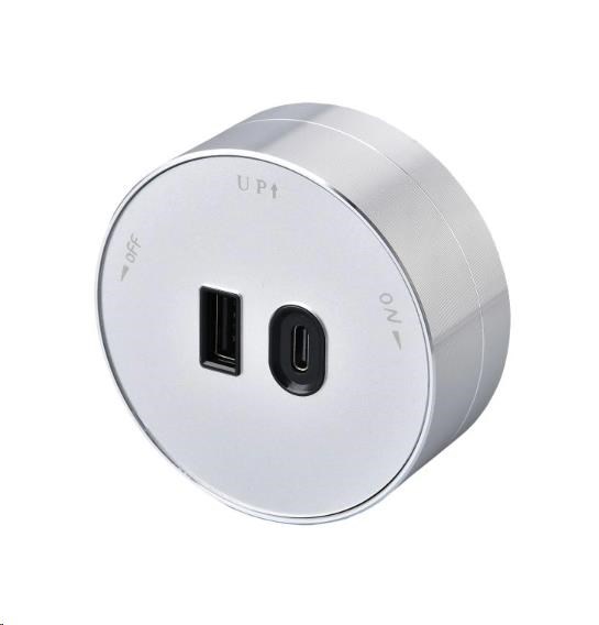 Viking zásuvkový modul A60, 1x USB-A, 1x USB-C, PD, stříbrná