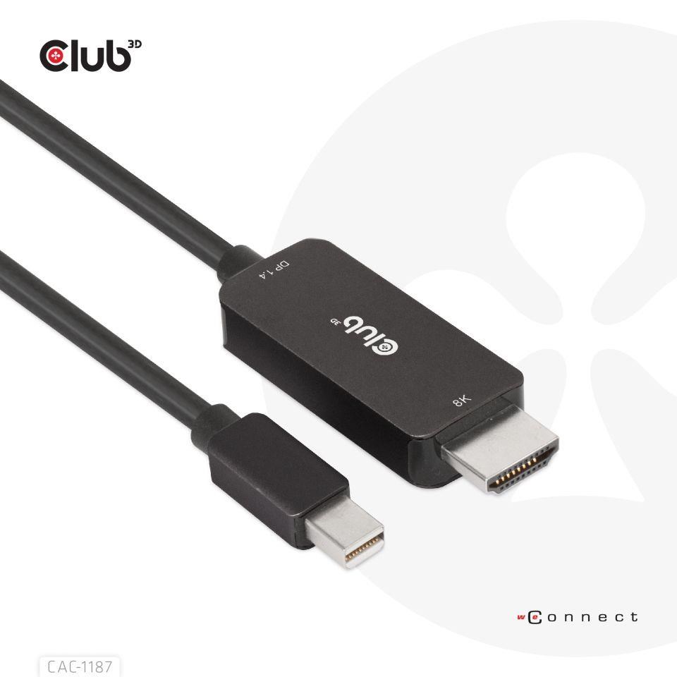 Club3D kabel miniDP 1.4 na HDMI, 4K120Hz nebo 8K60Hz HDR10+, M/M, 1.8m