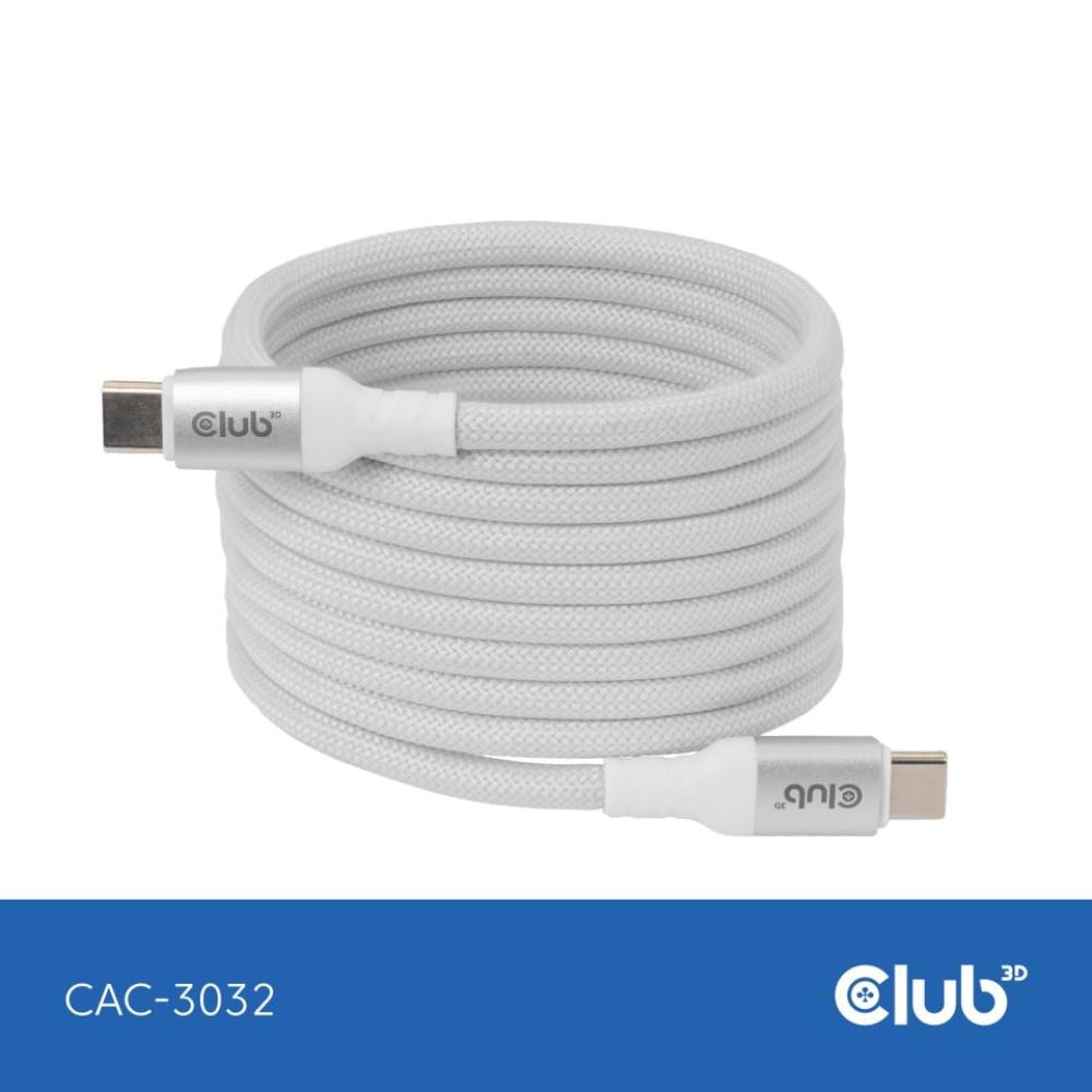 Club3D Kabel magnetický USB-C, 240W PD3.1, 480 Mbps, 2m, bílá