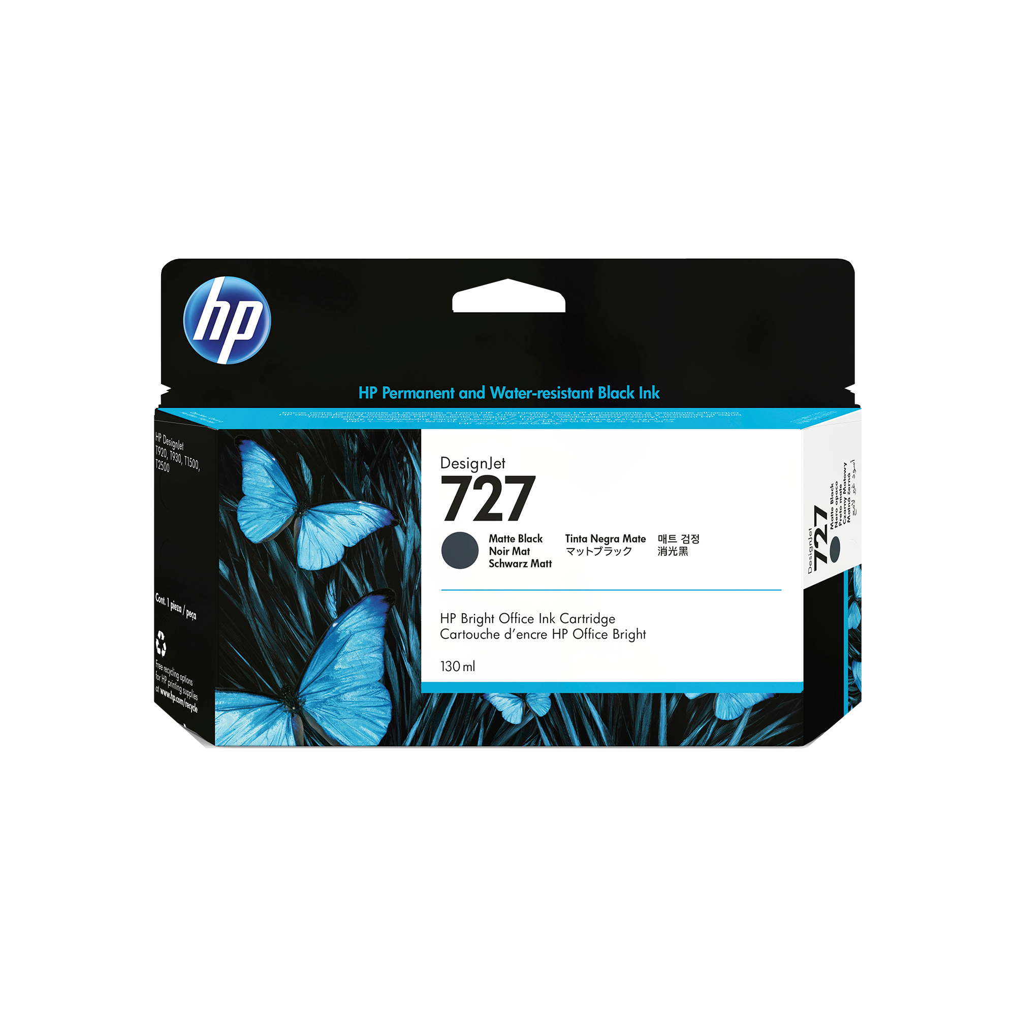 HP 727 Black Mate Ink Cart, 130 ml, B3P22A