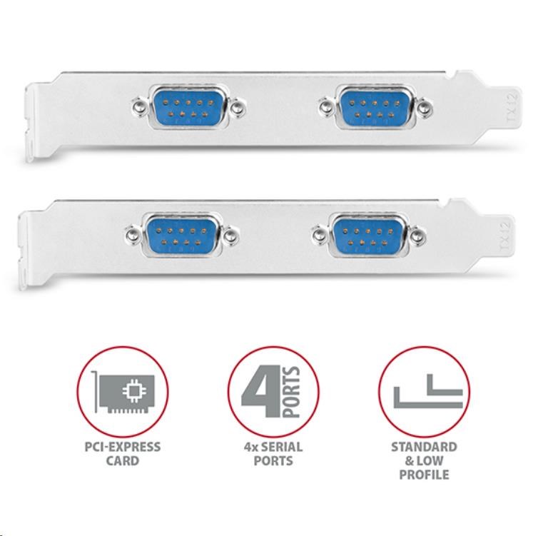 AXAGON PCEA-S4N, PCIe řadič - 4x sériový port (RS232) 250 kbps, vč. LP
