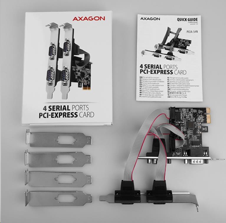AXAGON PCEA-S4N, PCIe řadič - 4x sériový port (RS232) 250 kbps, vč. LP