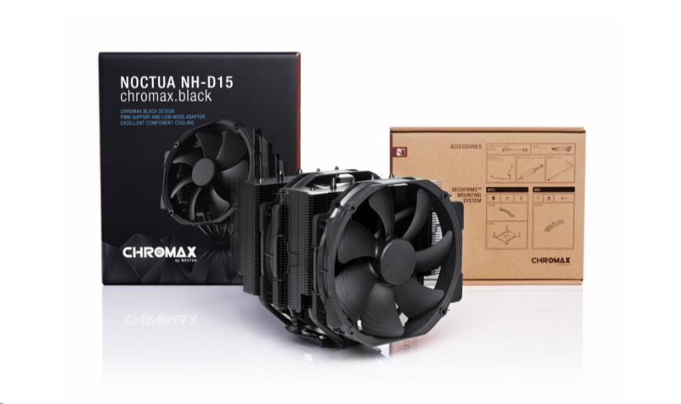 NOCTUA Chladič CPU NH-D15 chromax.black, 2x 140mm, LGA1851, AM5, černá