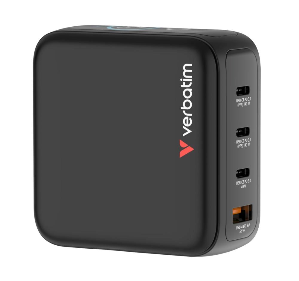 VERBATIM Mini GaN Nabíječka s displejem 140W, 3xUSB-C, 1xUSB-A, černá