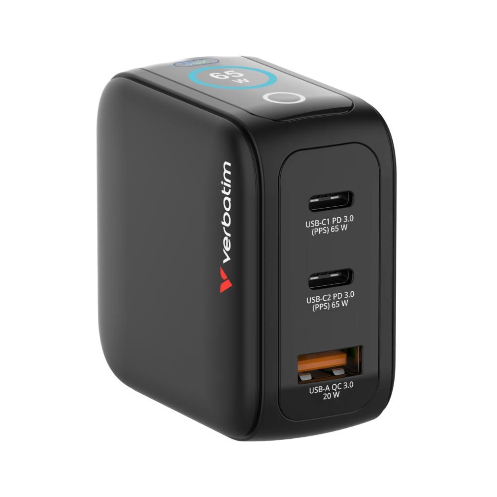 VERBATIM Mini GaN Nabíječka s displejem 100W, 2xUSB-C, 1xUSB-A, černá