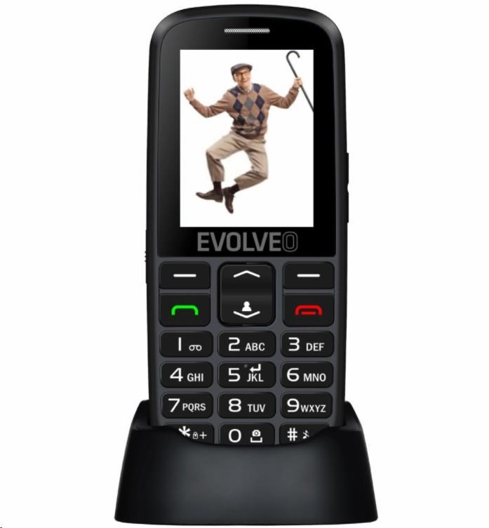 EVOLVEO EasyPhone EG, mobilní telefon pro seniory s nabíjecím stojánkem, černá