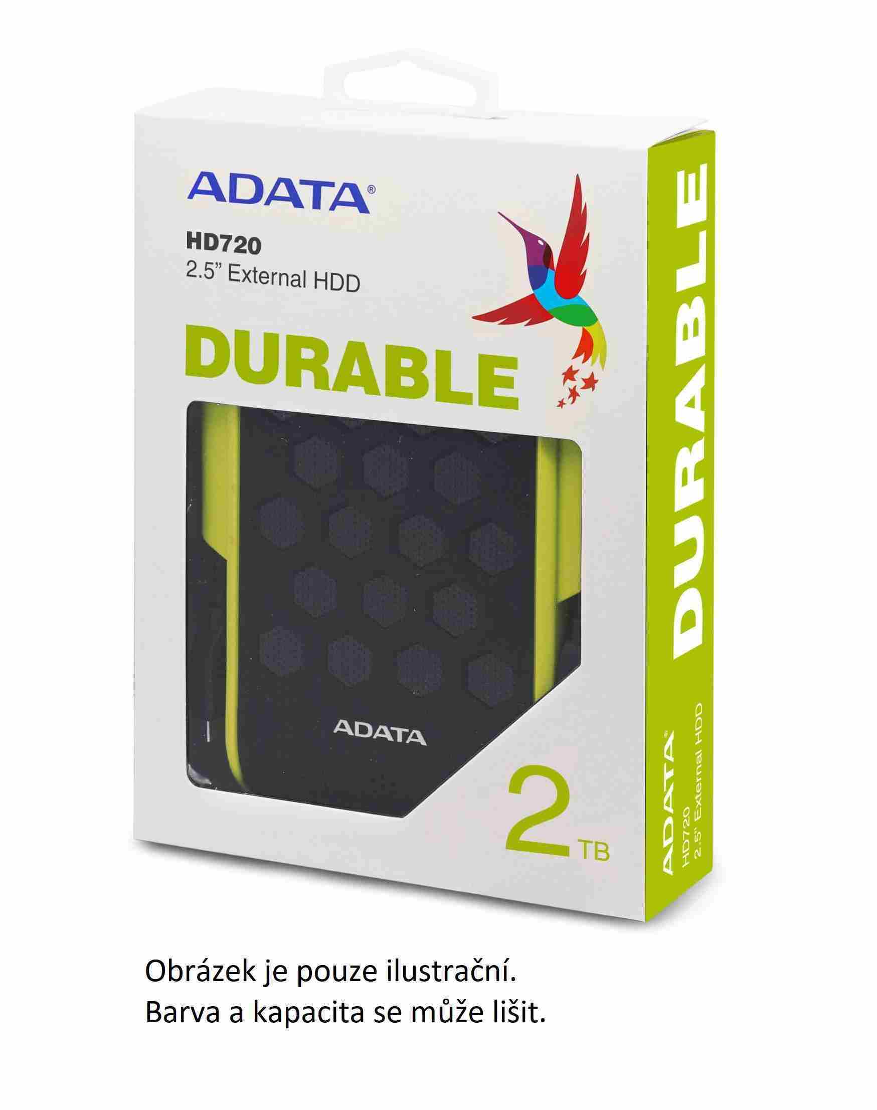 ADATA Externí HDD 1TB 2,5" USB 3.2, DashDrive™ Durable HD720, G-sensor, černý, (gumový, vodě/nárazu odolný)