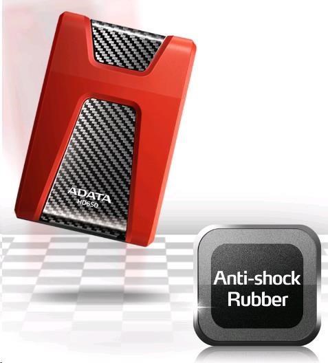 ADATA Externí HDD 1TB USB 3.1 DashDrive Durable HD650, červený (gumový, nárazu odolný)