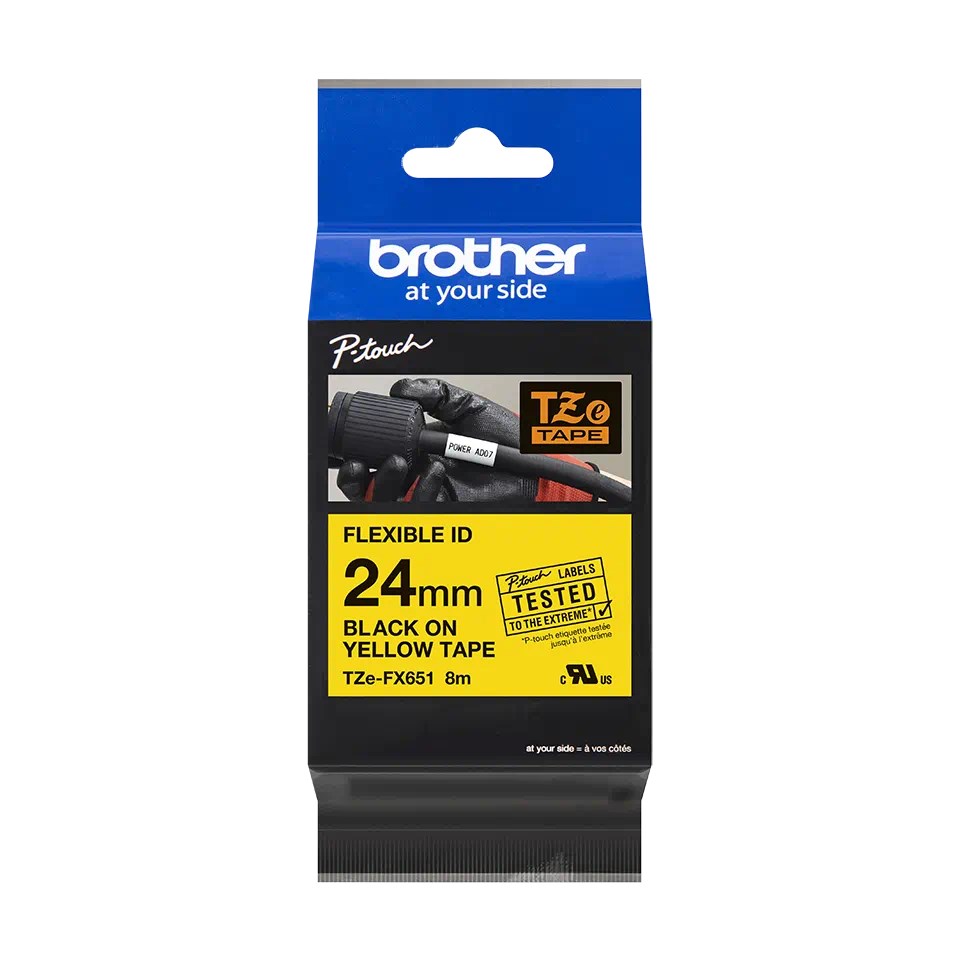 BROTHER TZEFX651 - kazeta TZ šířky 24mm, flexibilní lamino páskou TZE-FX651, žlutá/černé písmo