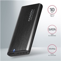 AXAGON EEM2-SB2, USB-C 3.2 Gen 2 - M.2 NVMe & SATA SSD kovový RAW box, bezšroubkový, černý
