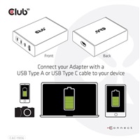 Club3D cestovní nabíječka 132W GAN technologie, 4xUSB-A a USB-C, PD 3.0 Support