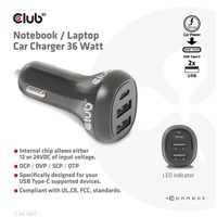 Club3D Auto nabíječka pro Notebooky 36W, 3 porty (2xUSB-A + USB-C)