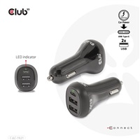 Club3D Auto nabíječka pro Notebooky 36W, 3 porty (2xUSB-A + USB-C)