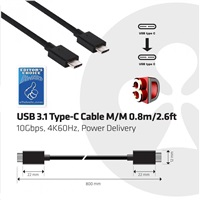 Club3D Kabel USB 3.1 typ C Gen2 4K60Hz UHD Power Delivery 100W, (M/M), 80cm