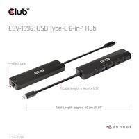 Club3D hub USB-C, 6-in-1 Hub s HDMI 8K30Hz, 2xUSB Type-A, RJ45 a 2xUSB Type-C, Data a PD nabíjení 100W