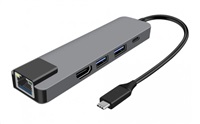 WG - HUB Type-C  4 v1, HDMI + RJ45 + USB3.0, hliníkový