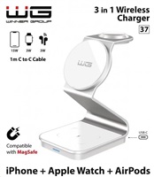 WG - Bezdrátová nabíječka WG37, 3v1 FAST MAGNET, 15W+3W+3W, bílá