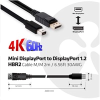 Club3D Kabel Mini DisplayPort na DisplayPort 1.2 4K60Hz UHD obousměrný, (M/M), 2m