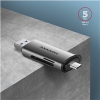AXAGON CRE-SAC, USB3.2 Gen 1 Type-C + Type-A externí čtečka karet SD/microSD, podpora UHS-I