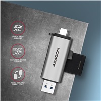 AXAGON CRE-SAC, USB3.2 Gen 1 Type-C + Type-A externí čtečka karet SD/microSD, podpora UHS-I