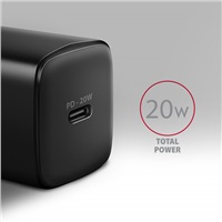 AXAGON ACU-PD20, nabíječka do sítě 20W, 1x port USB-C, PD3.0/PPS/QC4+/AFC/Apple, černá