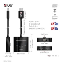 Club3D Switch, HDMI na 2xHDMI Oboustranný 2v1, 8K60Hz, 4K120Hz