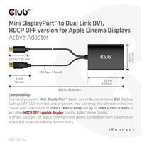 Club3D adaptér Mini DP na Dual Link DVI, HDCP OFF version for Apple Cinema Displays Active Adapter