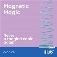 Club3D Kabel magnetický USB-C, 240W PD3.1, 480 Mbps, 2m, modrá