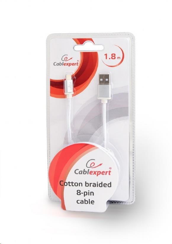 GEMBIRD Kabel USB 2.0 Lightning (IP5 a vyšší) nabíjecí a synchronizační kabel, opletený, 1,8m, stříbrný, blis