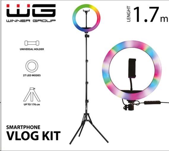 WG - Vlog Kit základní sada pro natáčení video blogů, s RGB LED světlem a tripodem 1,7 metru
