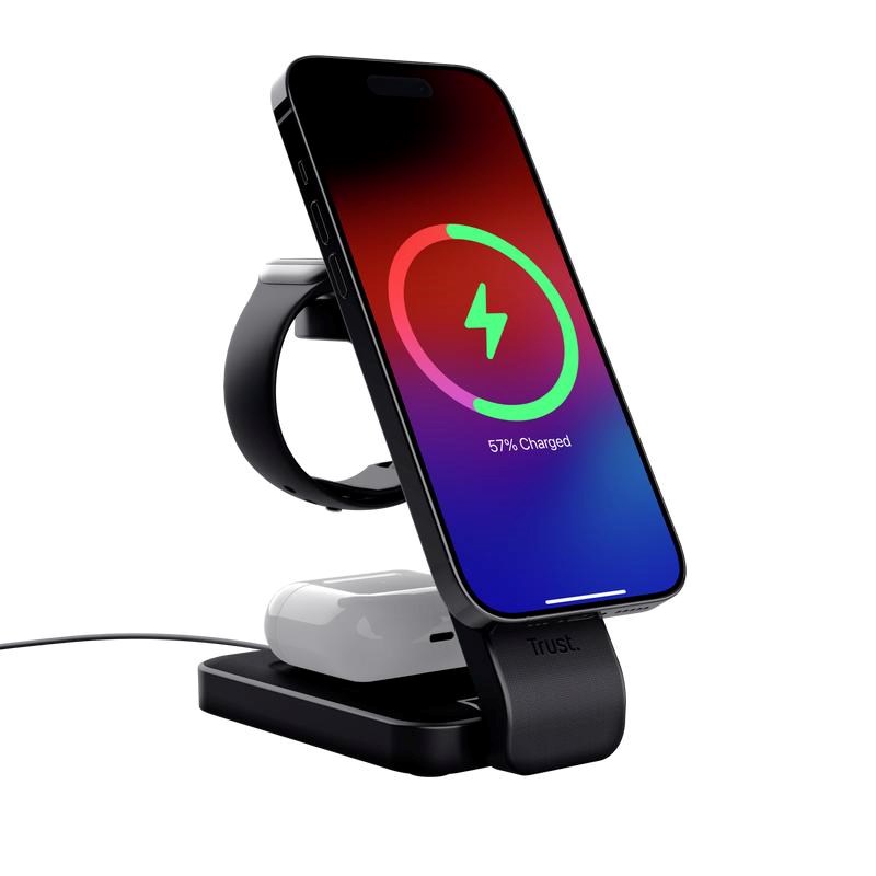 TRUST Bezdrátová nabíječka 3v1 Viro, pro IPhone, Apple Watch a Airpods, černá