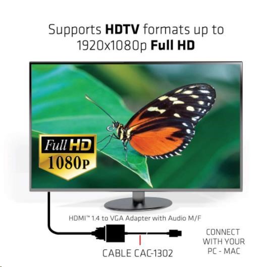 Club3D Adaptér HDMI 1.4 na VGA (M/F), Active with audio