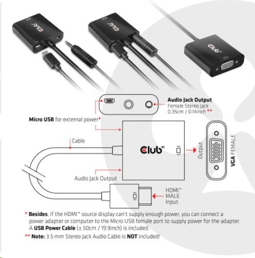 Club3D Adaptér HDMI 1.4 na VGA (M/F), Active with audio