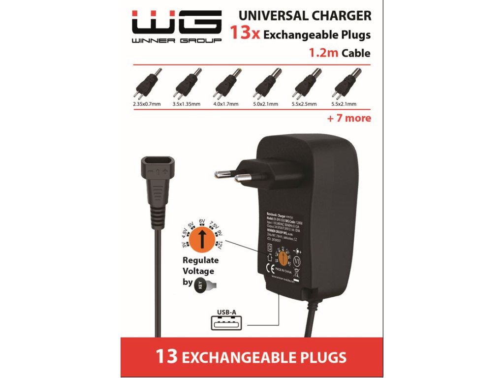 WG - Univerzální nabíječka s 13 adaptéry, černá