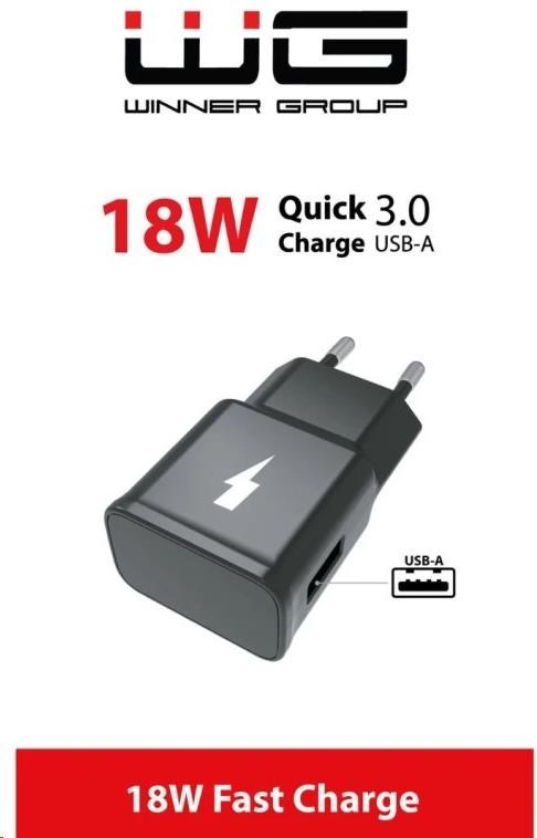 WG - Síťová nabíječka Fast 1x USB-A, Quick Charge 3.0, 5V-9V-12V, black