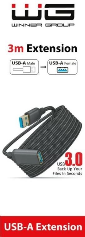 WG - Prodlužovací kabel USB-A (male) to USB-A (female) / 3m / nylon braided / black