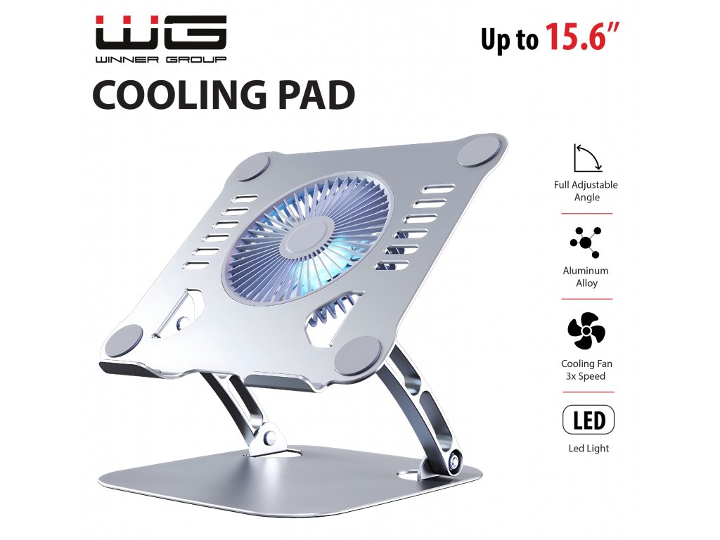WG - Chladící podložka pro notebook, 15,6", stříbrná