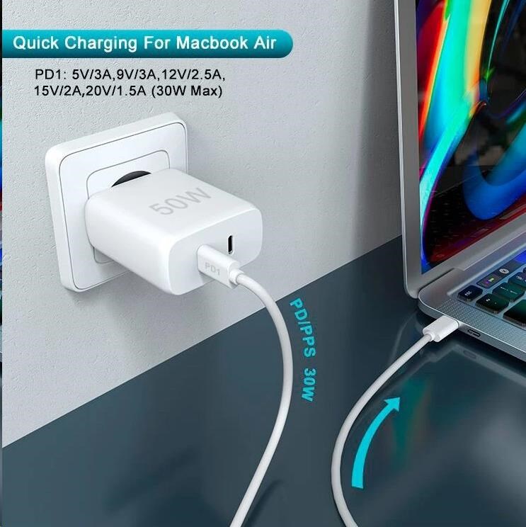 WG - Síťová nabíječka 2x USB-C 50W, 1x USB-C PD 30W + 1x USB-C PD 20W, bílá
