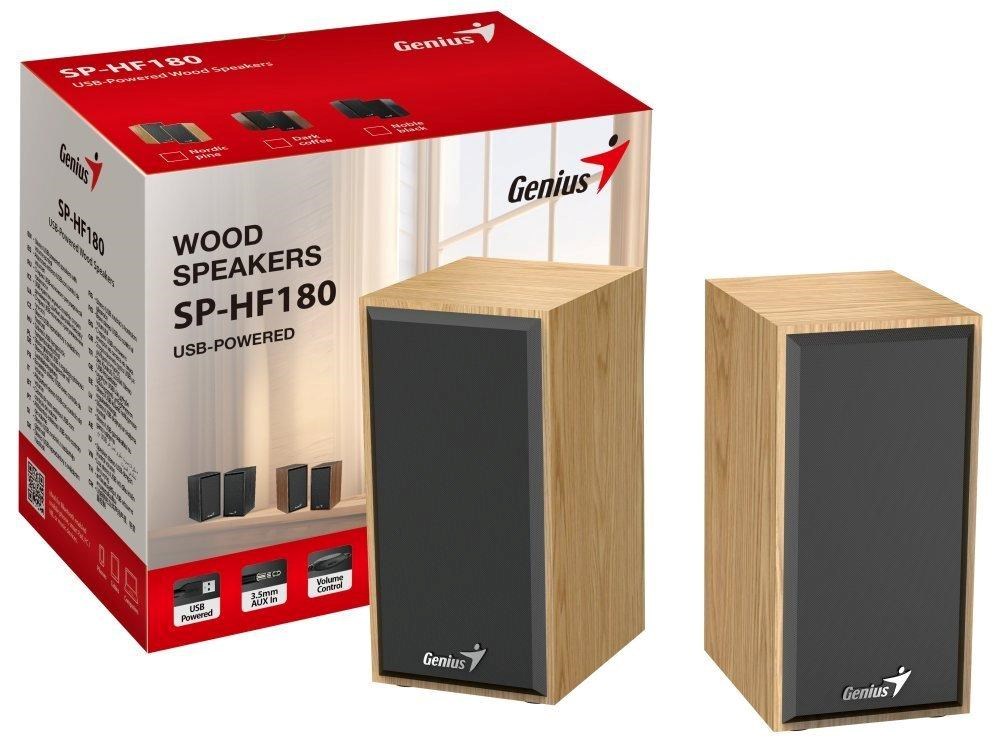 GENIUS Reproduktor SP-HF180, 3.5mm jack, 6W, světlé dřevo