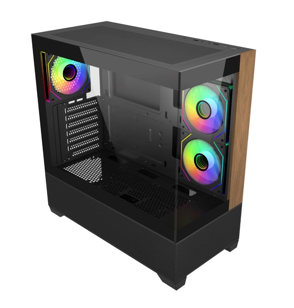 Cooler Master case Elite 690 Wood, ATX, Průhledná bočnice, 3x 120mm ARGB Fan, Černá
